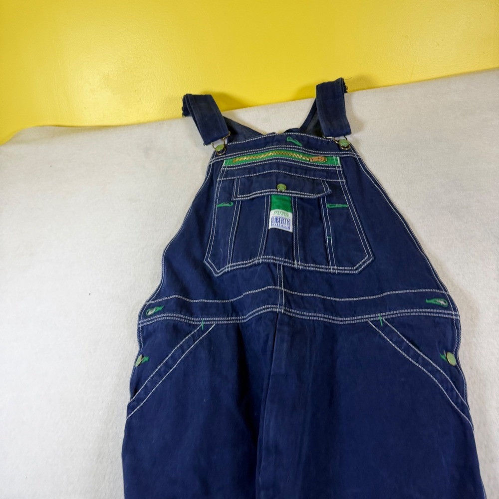 Liberty Mens Denim Bib Overalls Indigo Blue Green Zipper 36x30 Workwear 7419